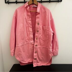 Zara Modern Chic Casual Pink Oversized Long Denim Jacket M